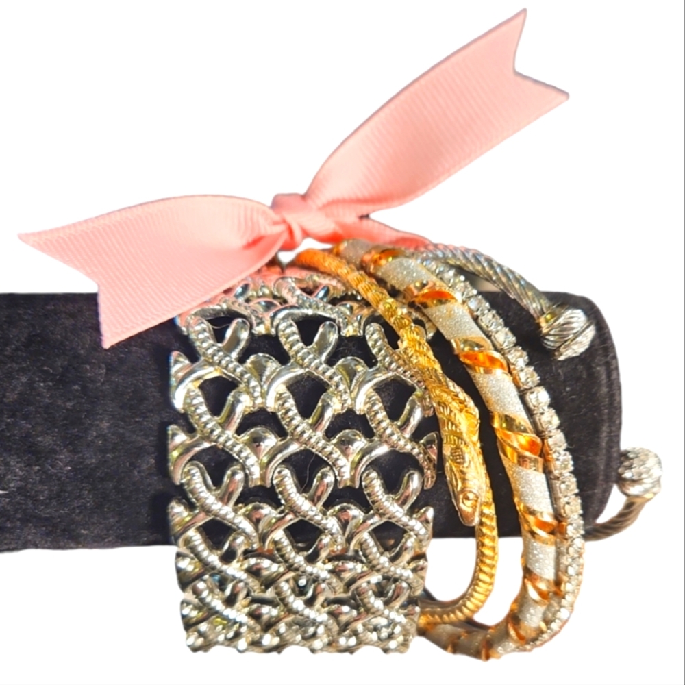 BUNDLE SILVER & GOLD GLAM BOHO BANGLE STRETCH BRACELET SET